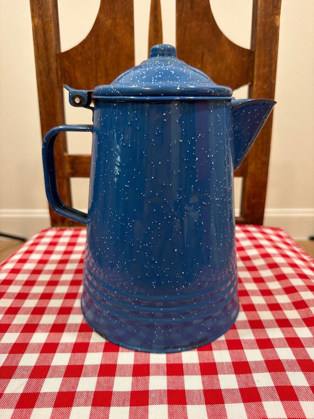 Vintage Blue Enamel Coffee Pot | Small European Enamelware